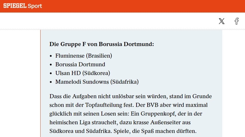 De Spiegel citou m&aacute; fase do Fluminense no Brasileiro (Foto: Reprodu&ccedil;&atilde;o/Der Spiegel)