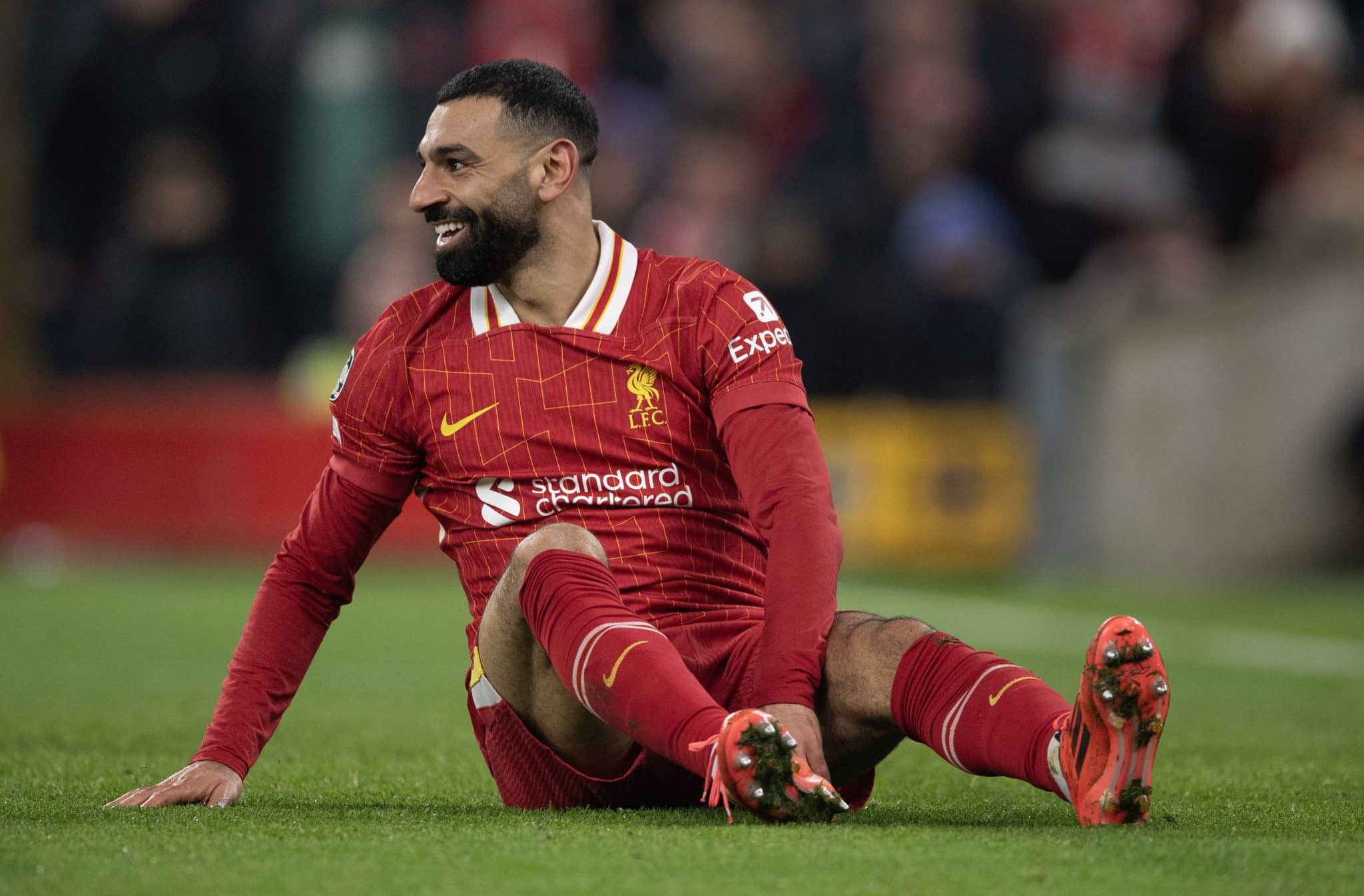 Salah durante jogo do Liverpool em Anfield 