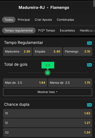 Odds na KTO para Chance Dupla em Madureira x Flamengo