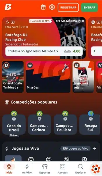 Captura de tela da p&aacute;gina inicial da Betano
