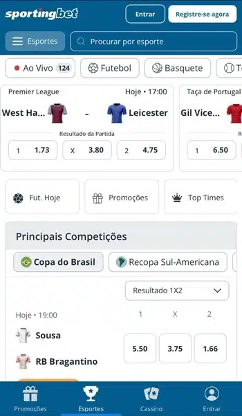 Captura de tela da p&aacute;gina inicial da Sportingbet
