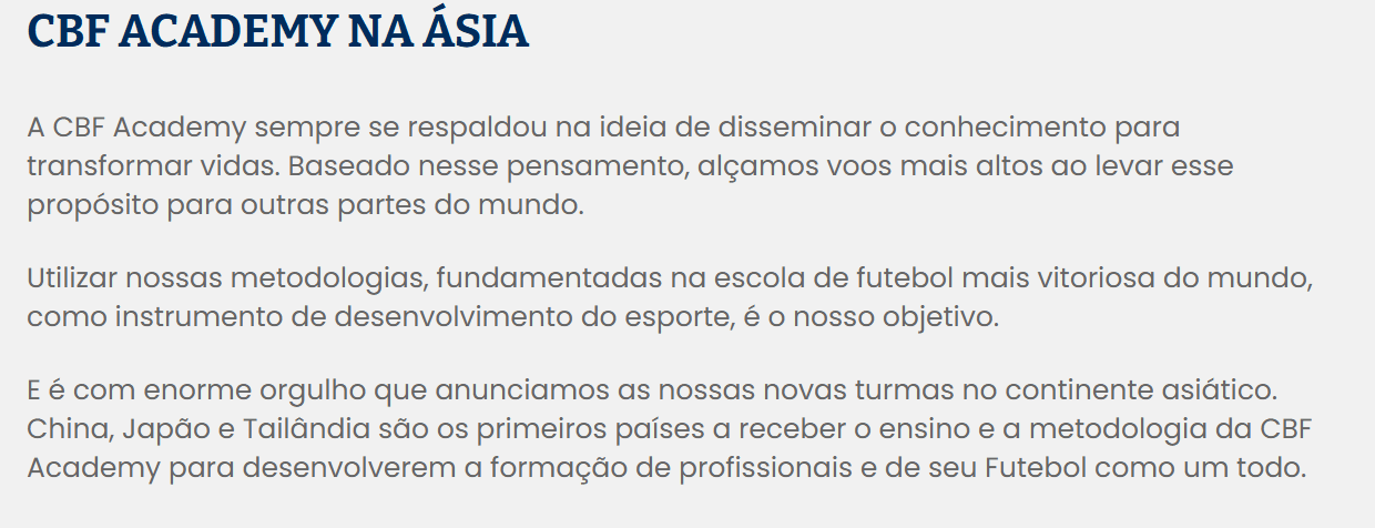 Not&iacute;cia no site da CBF Academy anuncia a realiza&ccedil;&atilde;o de cursos para treinador na &Aacute;sia (Foto: Reprodu&ccedil;&atilde;o)