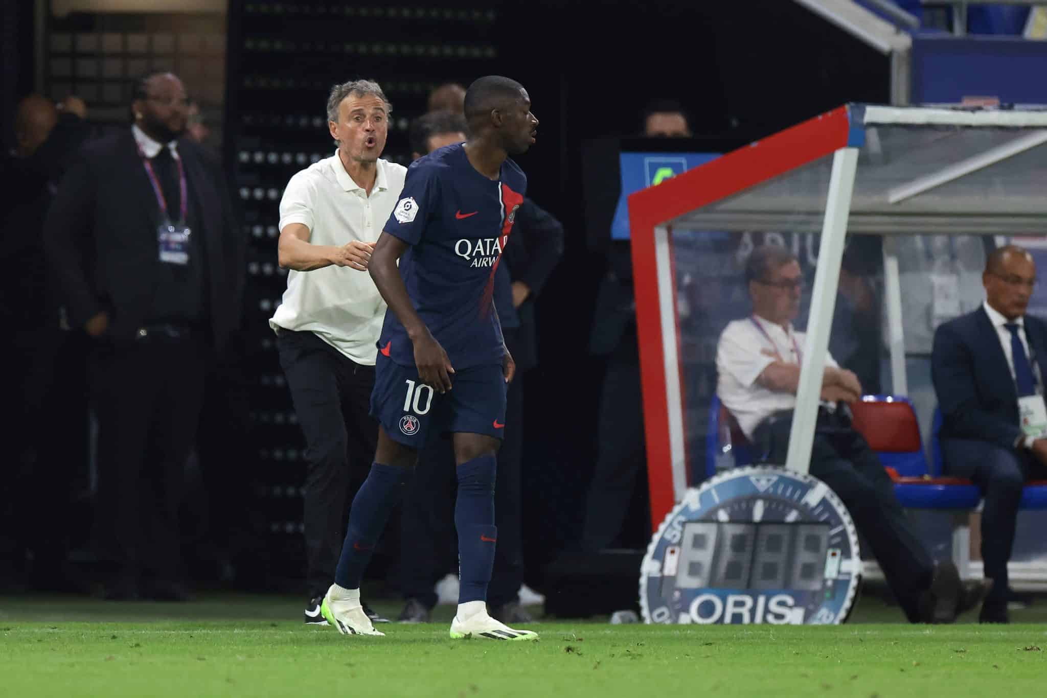 Luis Enrique e Ousmane Demb&eacute;l&eacute;, do PSG Foto: (Imago)
