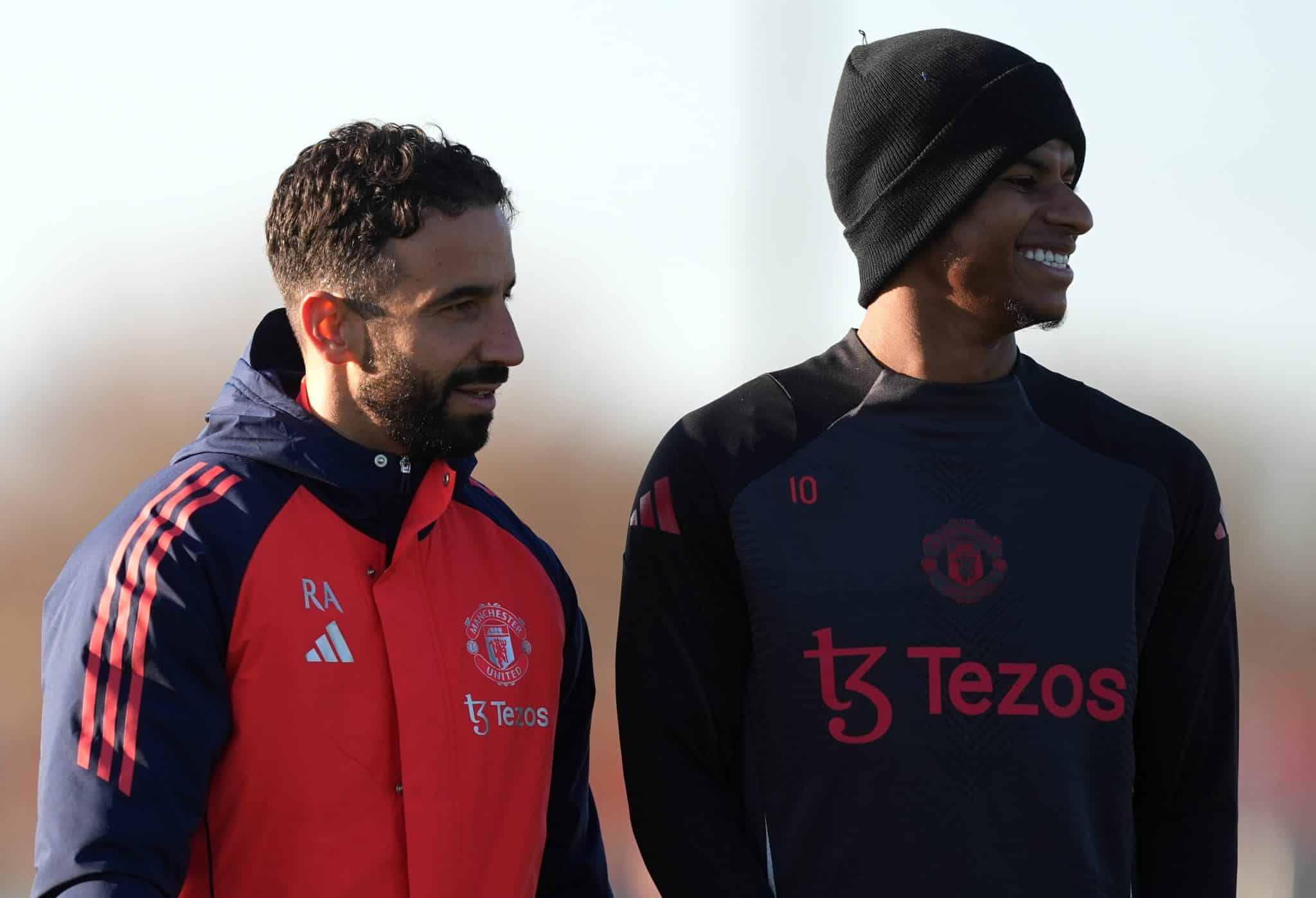 R&uacute;ben Amorim e Marcus Rashford pelo Manchester United Foto: (Imago)