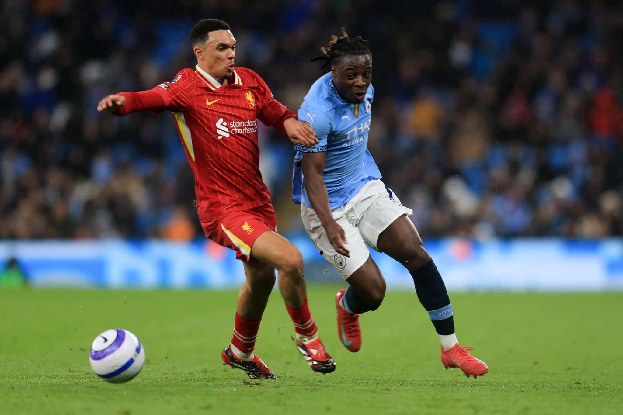 Trent-Alexander Arnold teve n&atilde;o conseguiu parar Jeremy Doku em Manchester City x Liverpool Foto: (Imago)