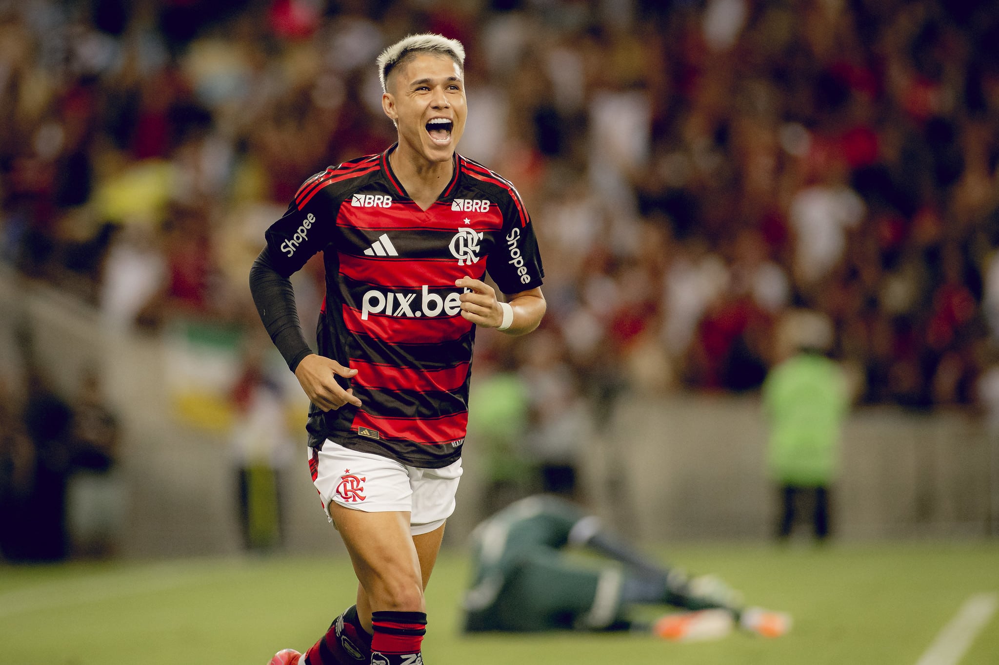 Luiz Ara&uacute;jo celebra gol pelo Flamengo