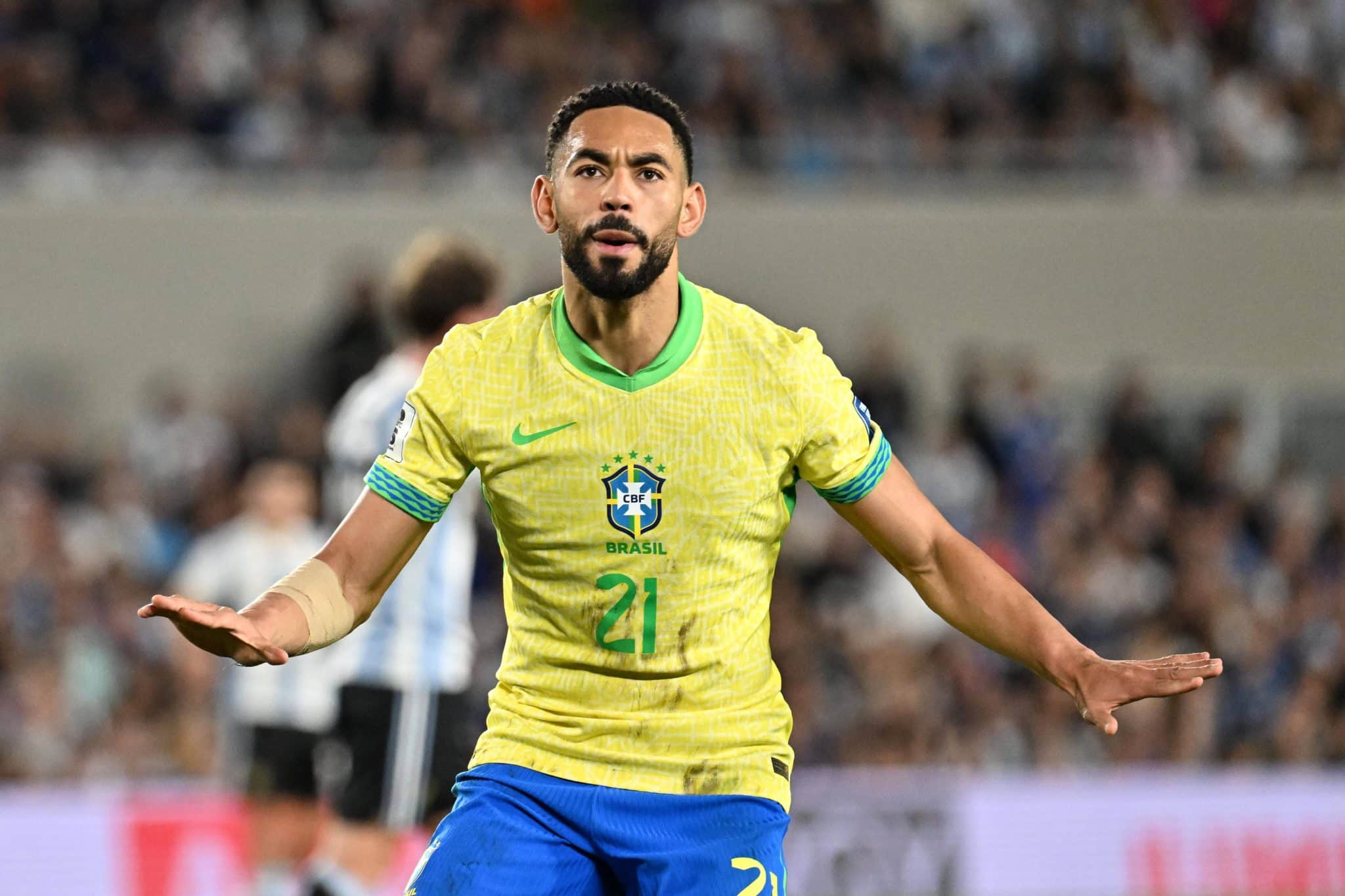 Matheus Cunha comemorando gol pela sele&ccedil;&atilde;o brasileira