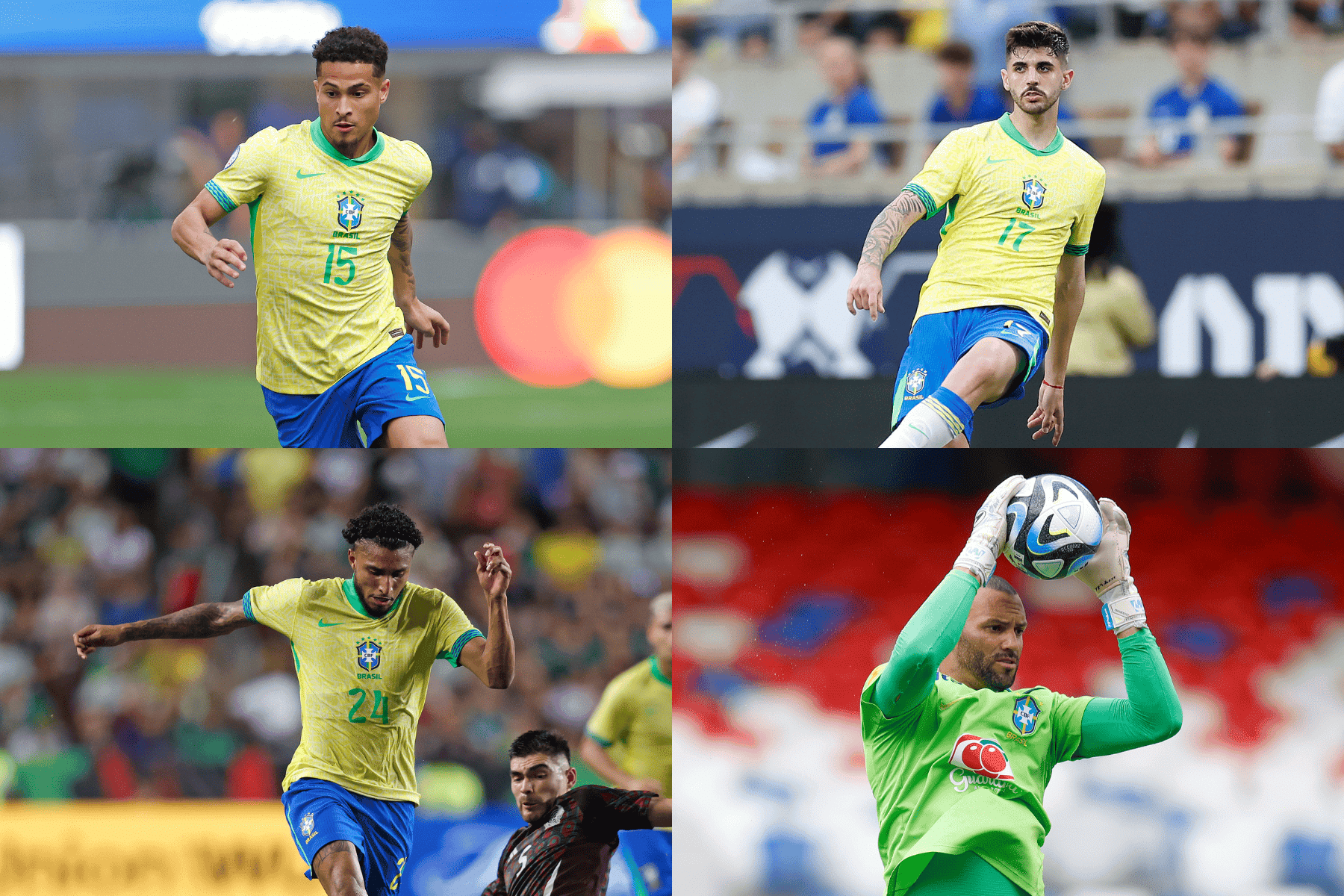 Montagem com Jo&atilde;o Gomes, Beraldo, &Eacute;derson e Weverton em a&ccedil;&atilde;o pela sele&ccedil;&atilde;o brasileira