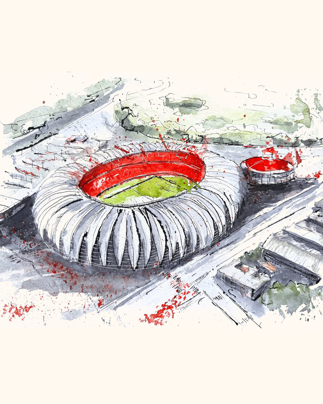 A pintura de aquarela do Beira-Rio feita por Bruno Lorenz