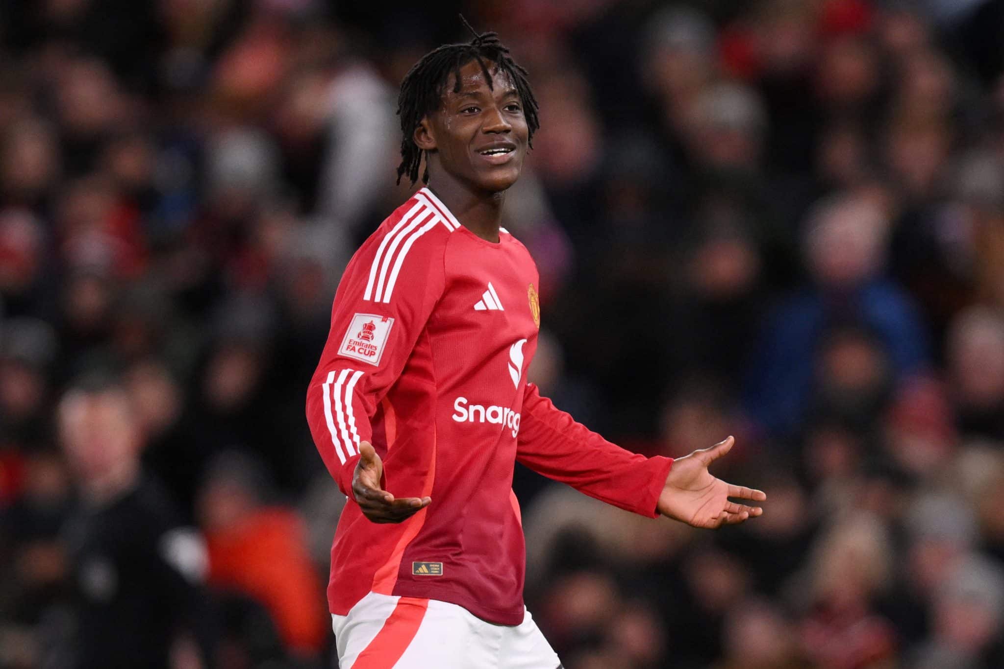 Kobbie Mainoo em a&ccedil;&atilde;o pelo Manchester United (Foto: Imago)