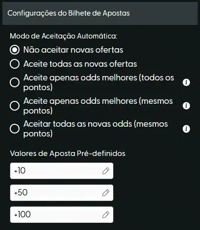 Captura de tela das op&ccedil;&otilde;es da op&ccedil;&atilde;o Criar Aposta na Hanzbet.