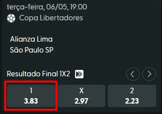 Captura de tela das odds para jogo da Libertadores na Hanzbet