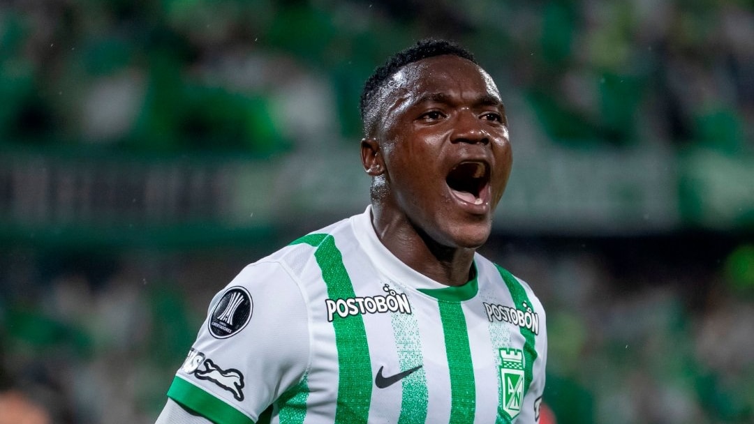 Viveros comemora ap&oacute;s marcar gol na vit&oacute;ria do Atl&eacute;tico Nacional sobre o Internacional (Foto: Conmebol)