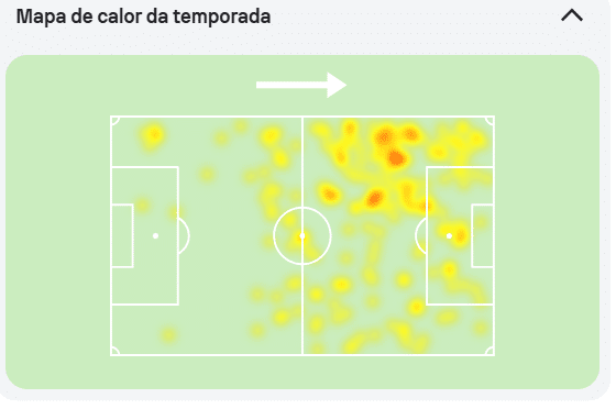 Mapa de calor de Vitor Roque no Brasileiro de 2025