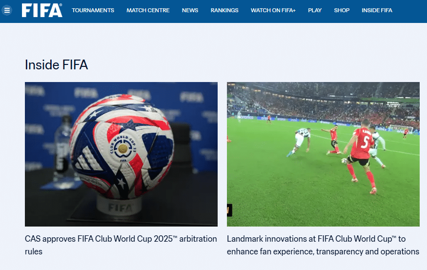 Site em ingl&ecirc;s da Fifa utiliza Copa do Mundo de Clubes