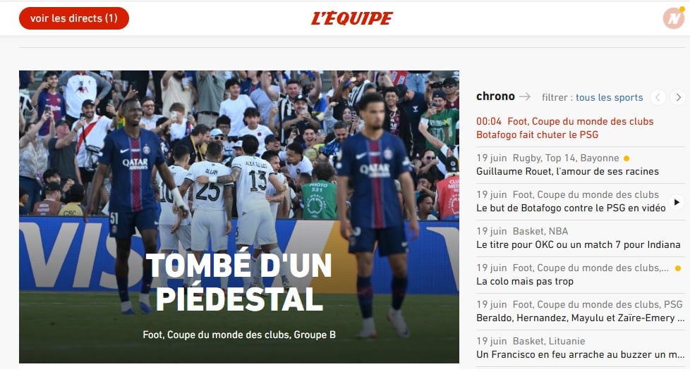 L'Equipe citou "queda do pedestal" do PSG (Foto: Reprodu&ccedil;&atilde;o)