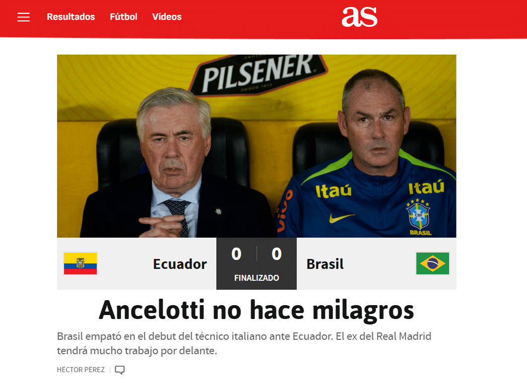 Diario As diz que Ancelotti "n&atilde;o faz milagres"