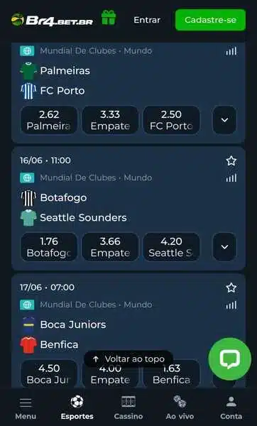Captura de tela com mercados de Resultado Final no Mundial de Clubes na Br4Bet