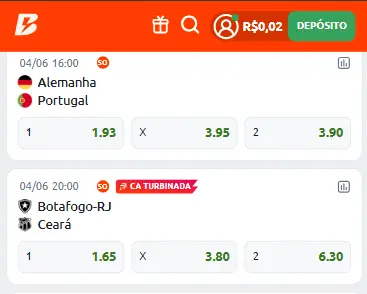 Captura de tela da plataforma Betano com op&ccedil;&atilde;o de jogo com Criar Aposta Turbinada eleg&iacute;vel
