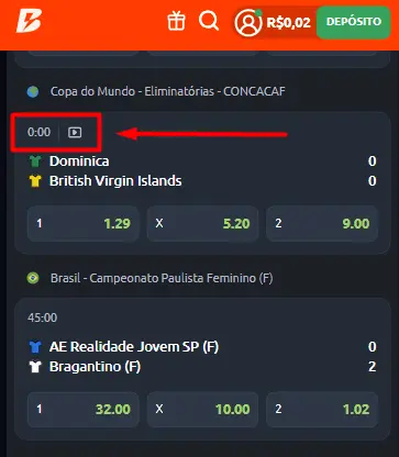 Como encontrar uma partida com streaming na Betano
