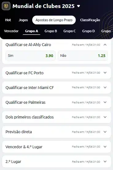 Op&ccedil;&otilde;es de mercados de longo prazo nas apostas para o Mundial na Betano
