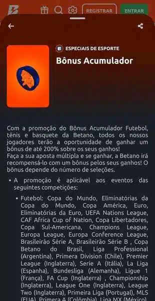 Captura de tela com tutorial do B&ocirc;nus Acumulador da Betano Brasil