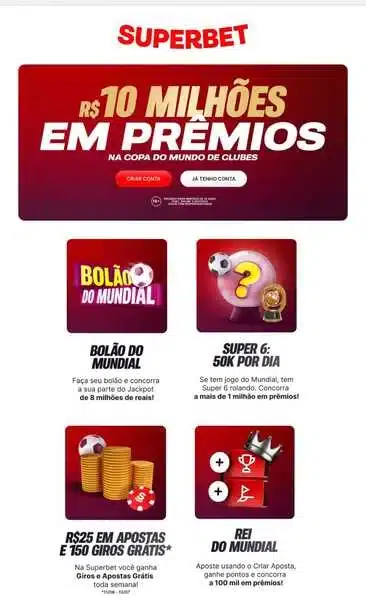 Captura de tela com as promo&ccedil;&otilde;es do Mundial na Superbet Brasil