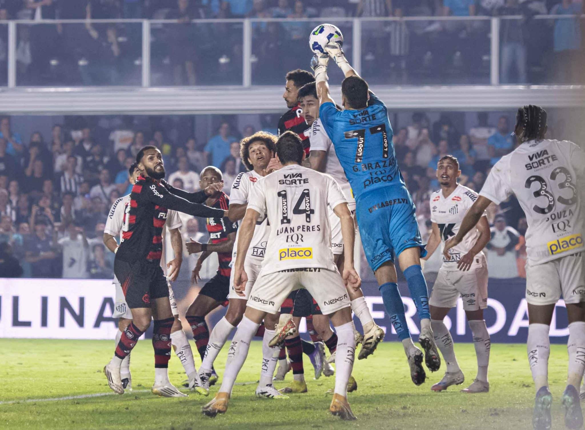 Sistema defensivo do Santos contra o Flamengo