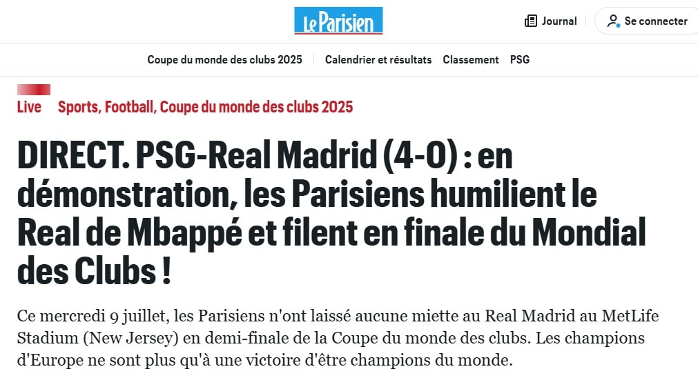 Le Parisien falou em humilha&ccedil;&atilde;o do PSG sobre o Real (Foto: Reprodu&ccedil;&atilde;o)