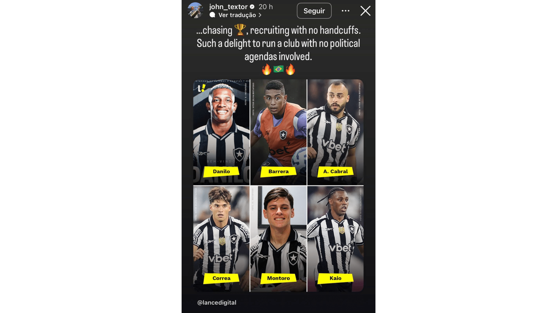 Textor celebra contrata&ccedil;&otilde;es do Botafogo