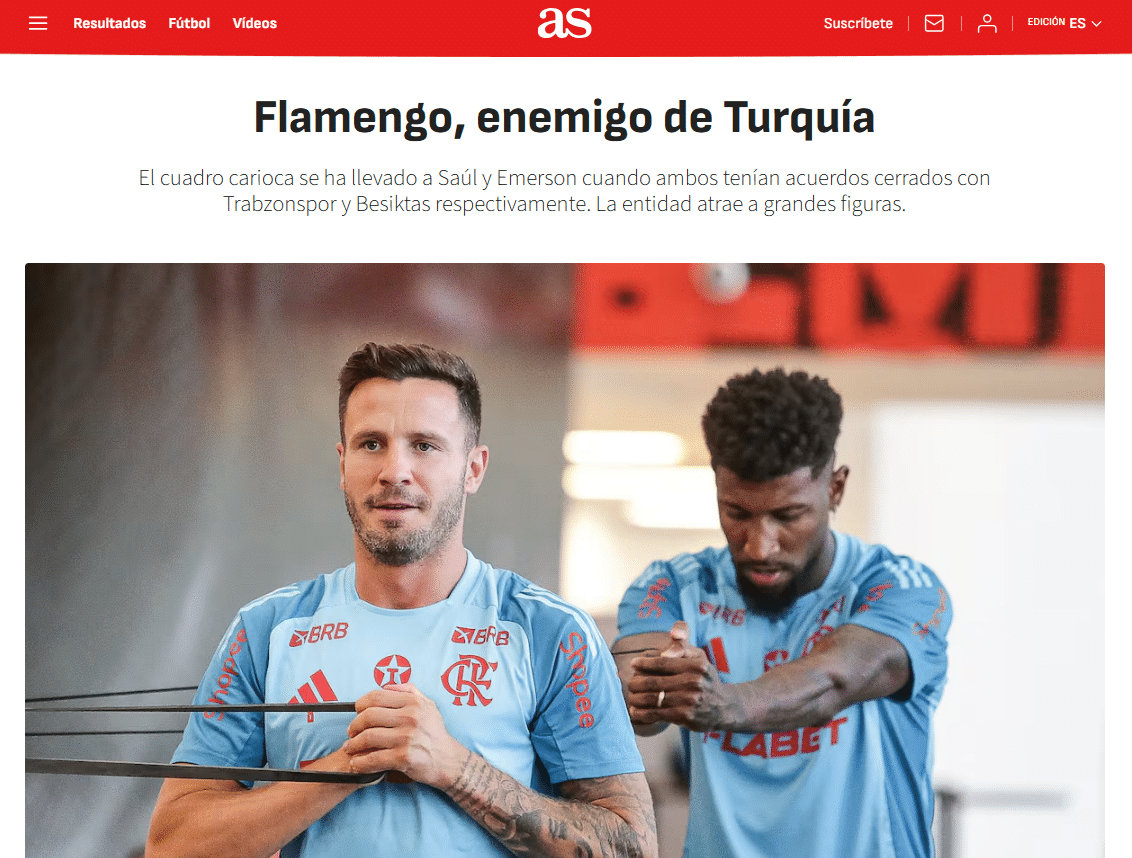 manchete flamengo turquia jornal as