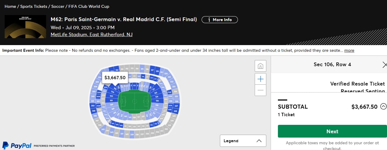 PSG x Real tem ingresso por quase R$ 20 mil (Foto: Reprodu&ccedil;&atilde;o)