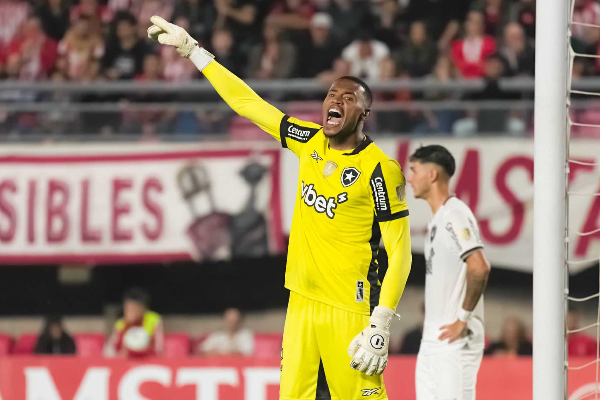 John (John Victor Maciel Furtado) of Botafogo shouts orders during a Copa Libertadores group A stage match between Estud