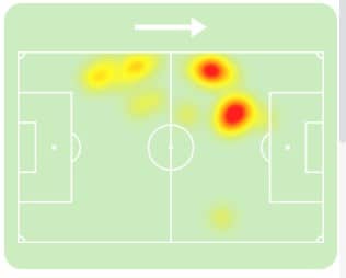 Mapa de calor de Matheus Cunha em sua estreia pelo Manchester United