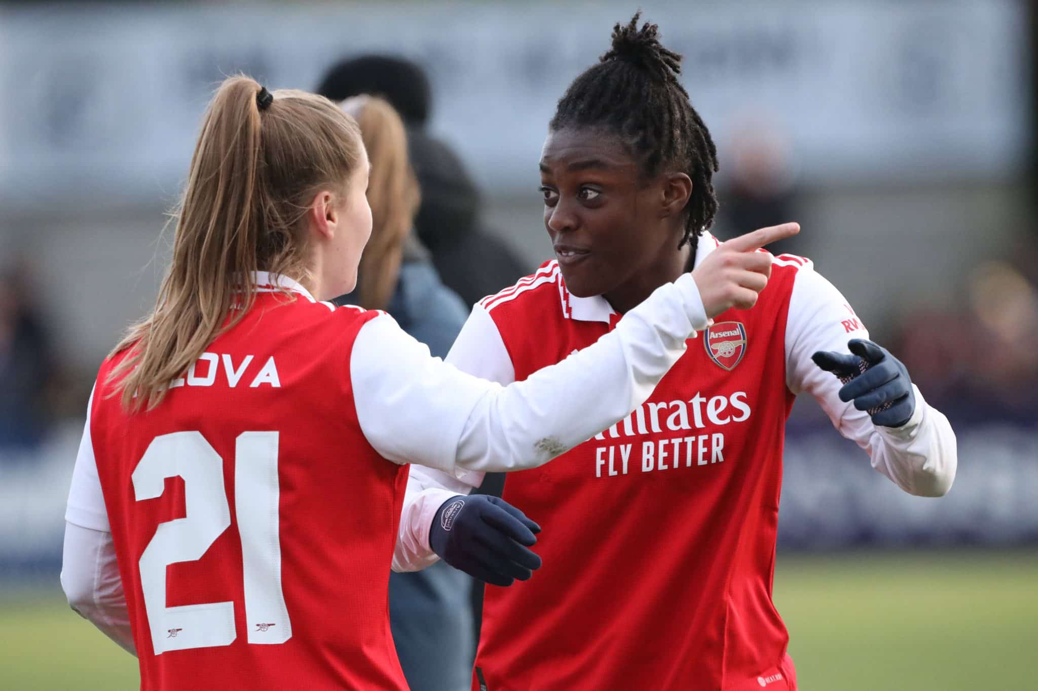 Victoria Pelova and Michelle Agyemang of Arsenal Women after the Women s FA Cup 4th Round match between Arsenal Women an