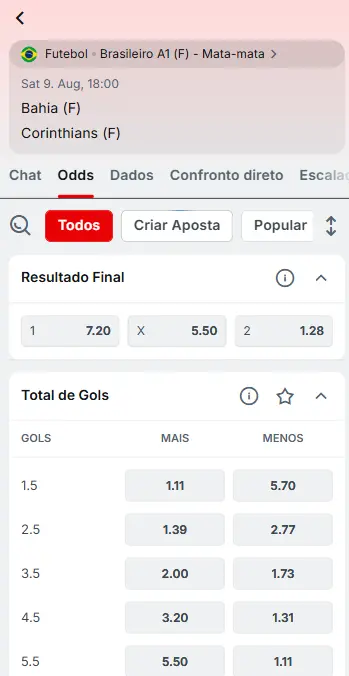 Captura de tela da se&ccedil;&atilde;o de apostas do Brasileir&atilde;o Feminino na Superbet
