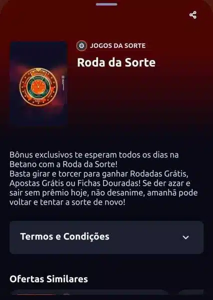 Captura de tela da promo&ccedil;&atilde;o Roda da Sorte Betano