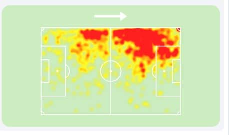 Mapa de calor de Grealish na Premier League de 2022/23, sua melhor pelo Manchester City