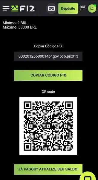 Guia de pagamento da F12 Bet: dep&oacute;sito m&iacute;nimo e mais informa&ccedil;&otilde;es