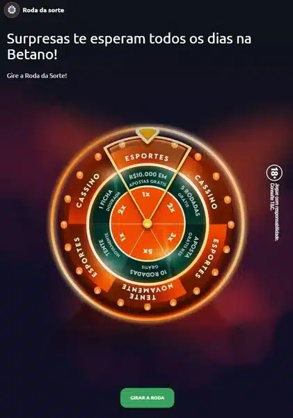 Captura de tela da promo&ccedil;&atilde;o Roda da Sorte, da Betano