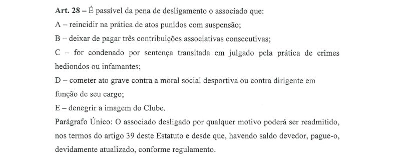 Artigo 28 estatuto Corinthians