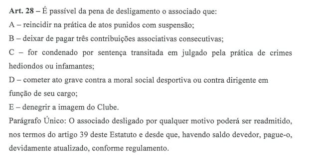Artigo 28 Estatuto Corinthians