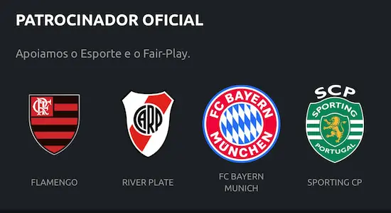 Captura de tela mostra os clubes patrocinados pela Betano