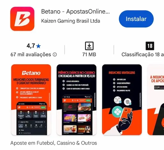 Captura de tela do Betano app na Play Store