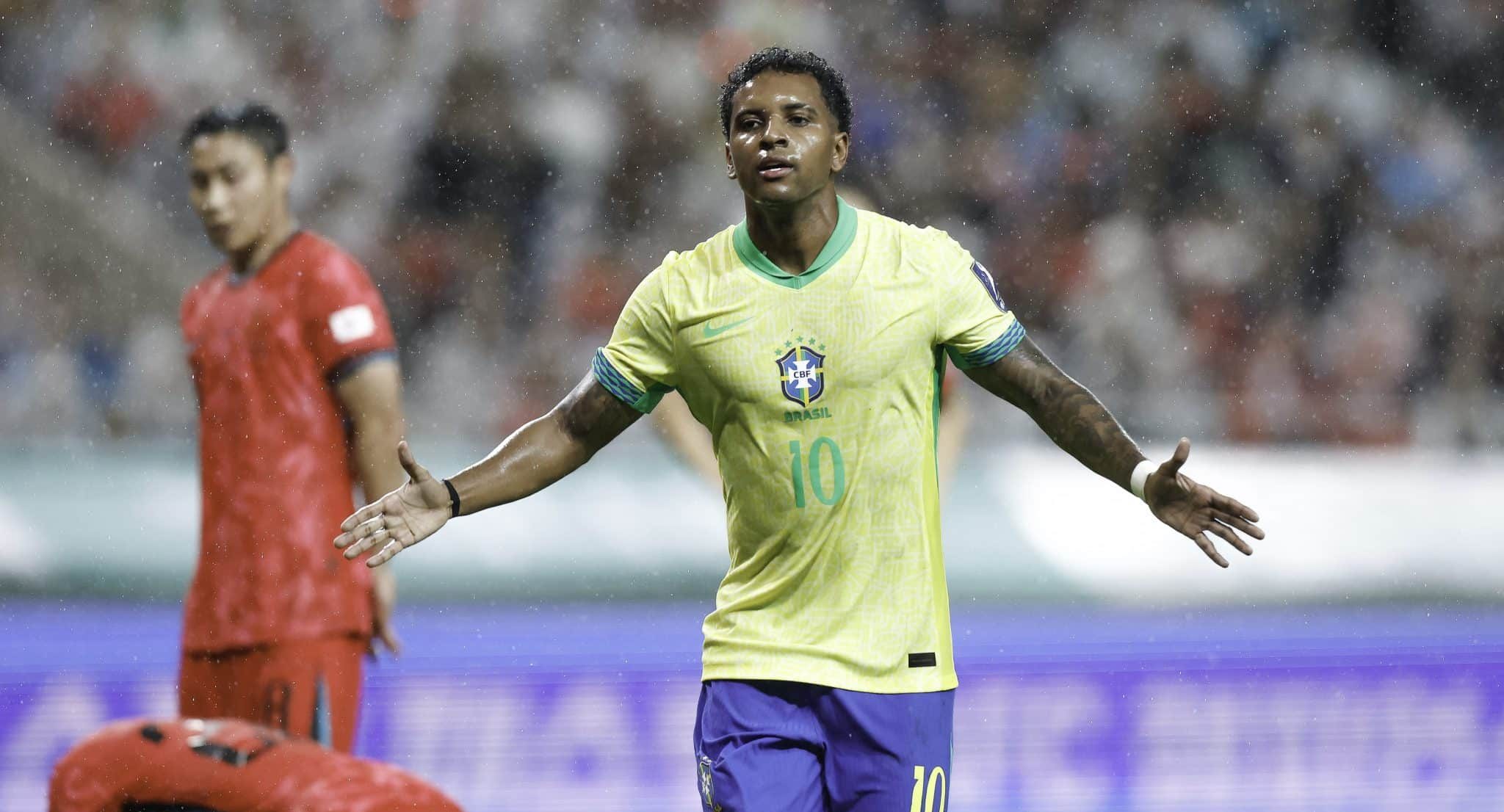 Rodrygo comemora gol do Brasil sobre a Coreia do Sul