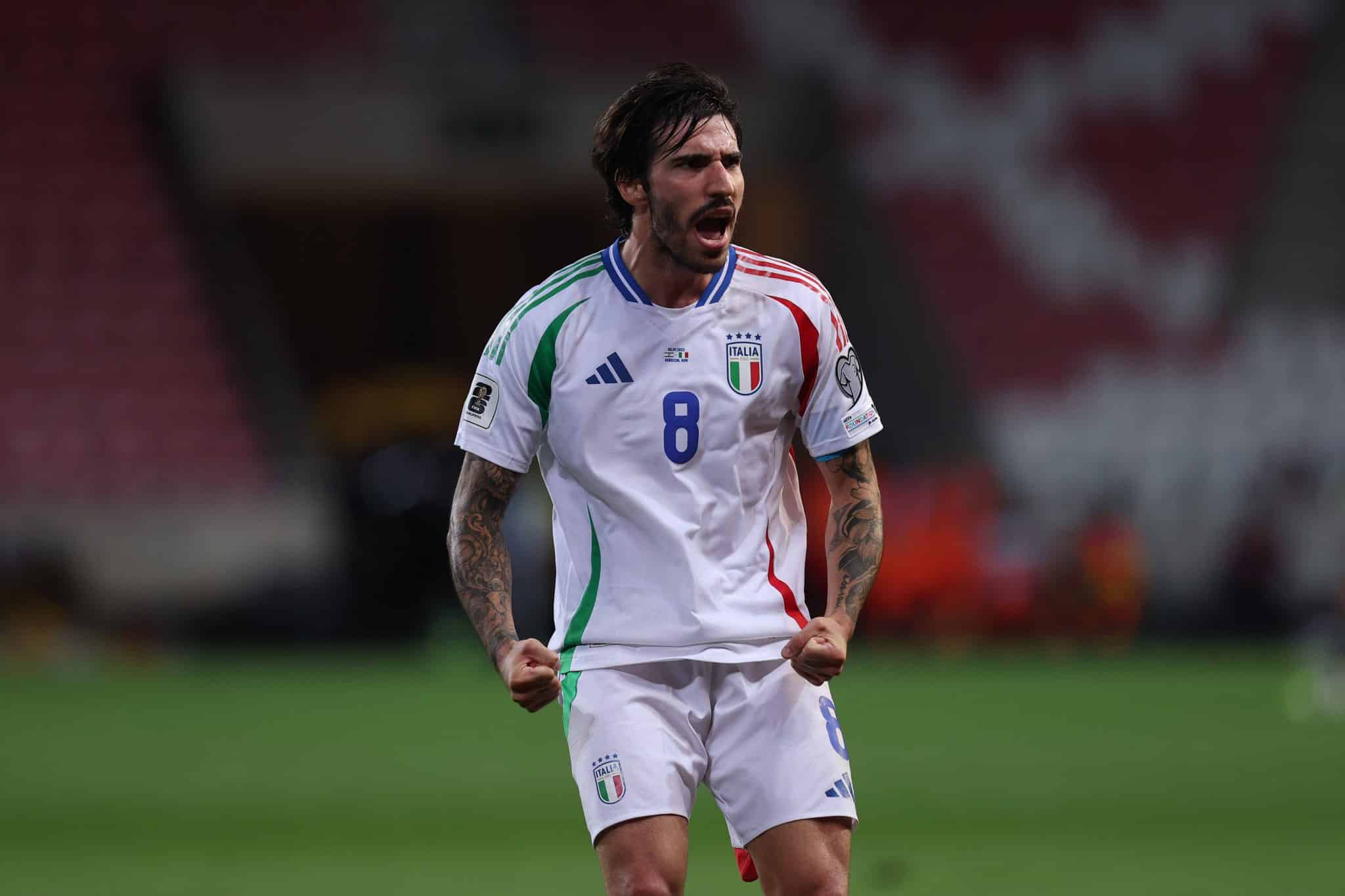 Tonali celebra gol com a sele&ccedil;&atilde;o italiana