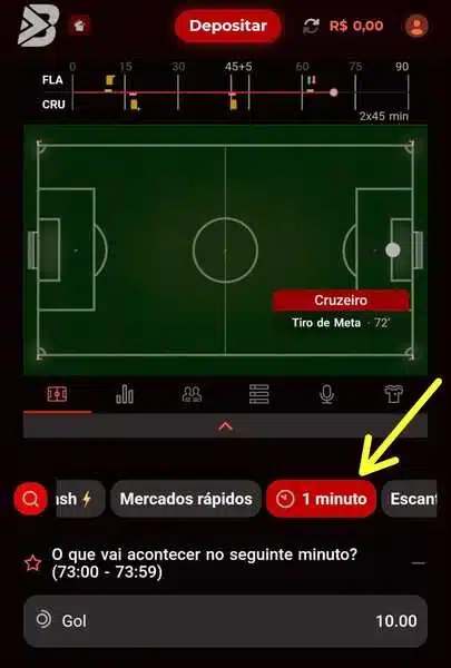  Captura de tela da p&aacute;gina de apostas de 1 minuto da Bateubet
