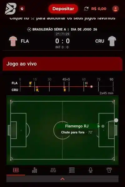 Captura de tela da p&aacute;gina com o campinho ao vivo da Bateubet
