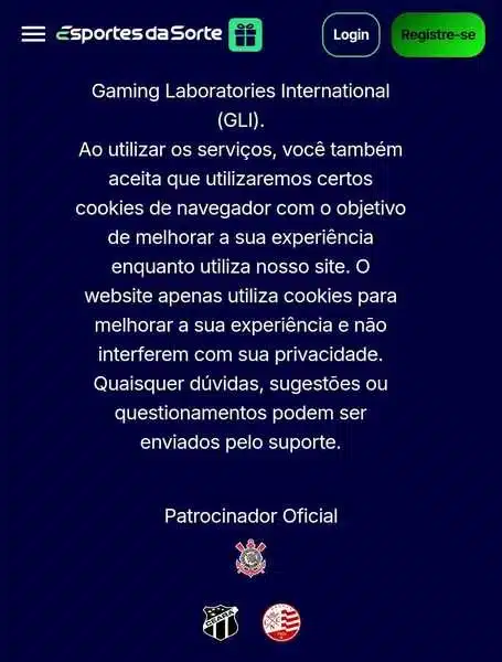 Captura de tela com os patroc&iacute;nios da Esportes da Sorte
