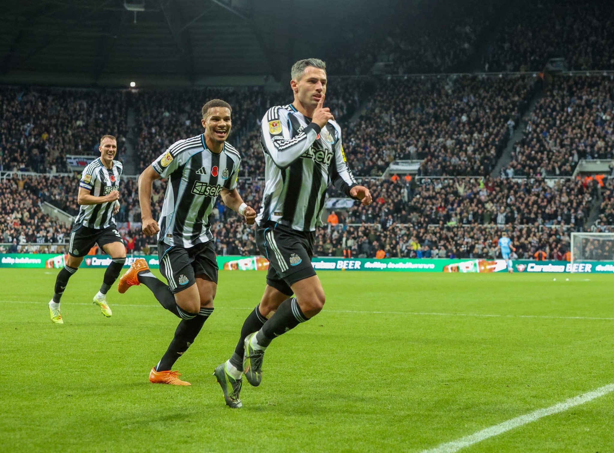 Fabian Schaar vibra com gol na vit&oacute;ria do Newcastle sobre os Spurs